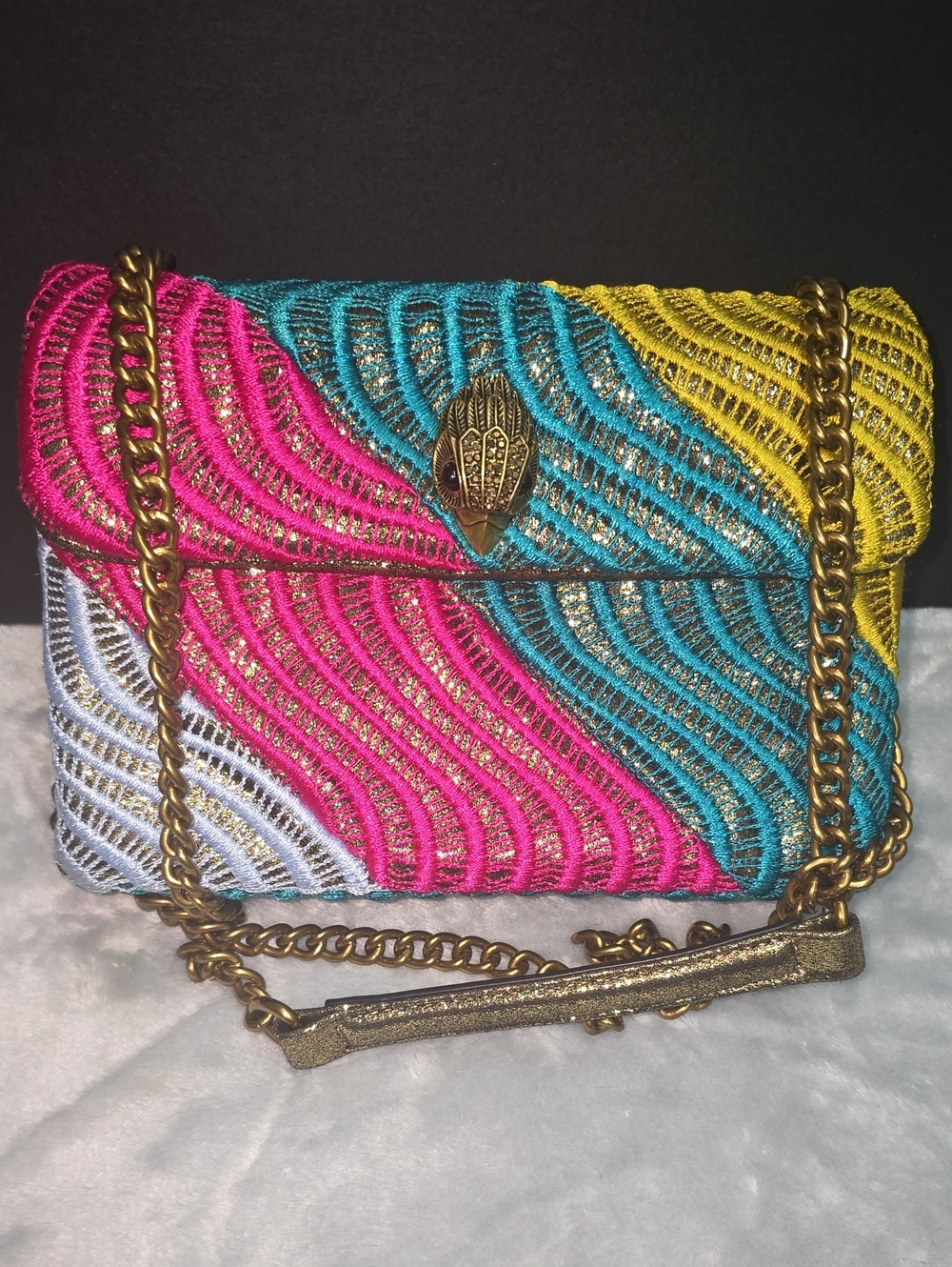 Kurt Geiger Multicolor Beaded Wave Crossbody - Pink Teal Yellow White